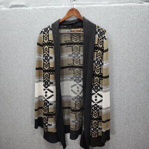 Belldini Womens Large Aztec Print Open Front Cardigan Sweater